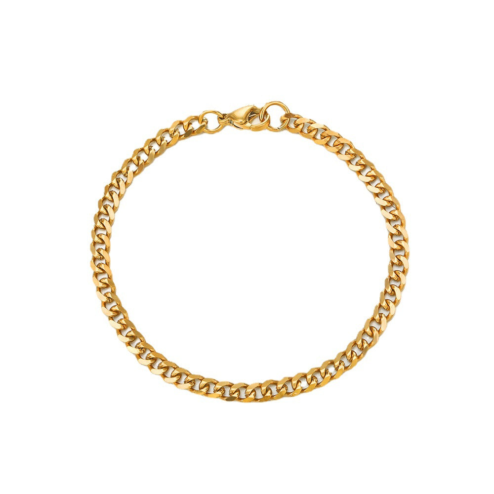 Wholesale  Stainless Steel Bracelets Real Gold Electroplating Smooth  Cuban Chain