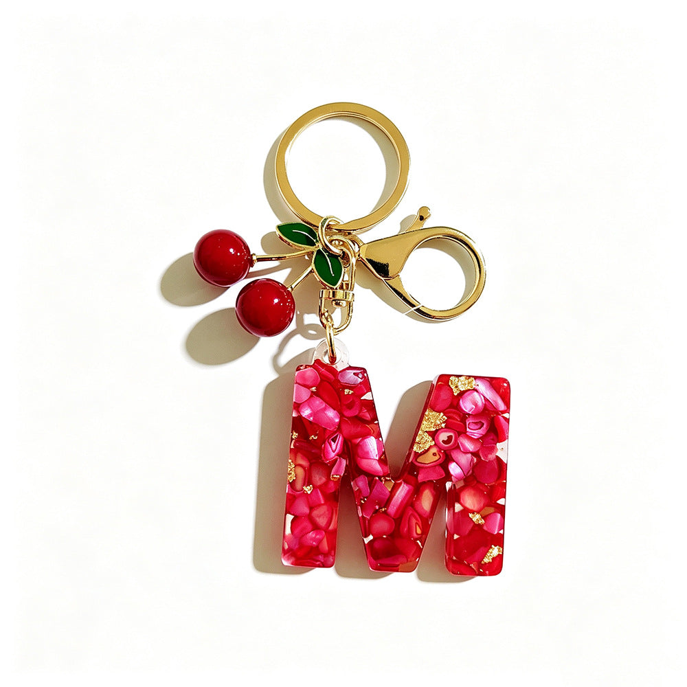 Wholesale Stylish Letter Keychain With Cute Cherry Pendant Plastic Bag Charm And Car Key Accessory Gift