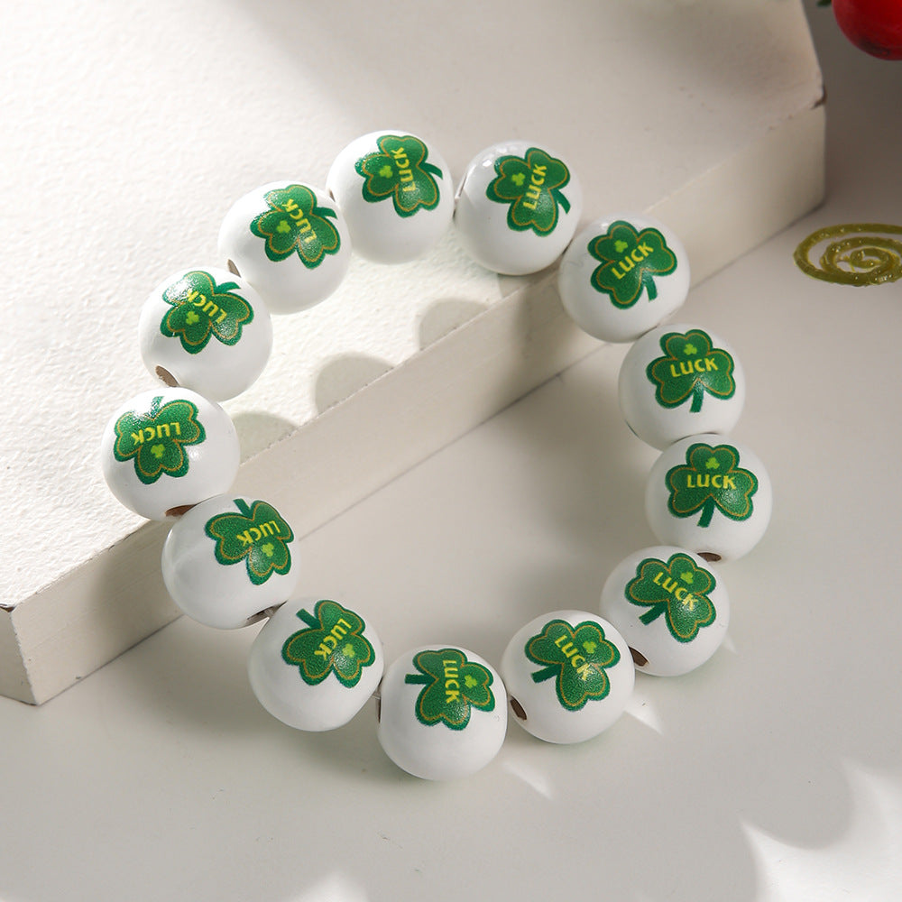 Wholesale St Patrick's Day White background wooden beads bracelet