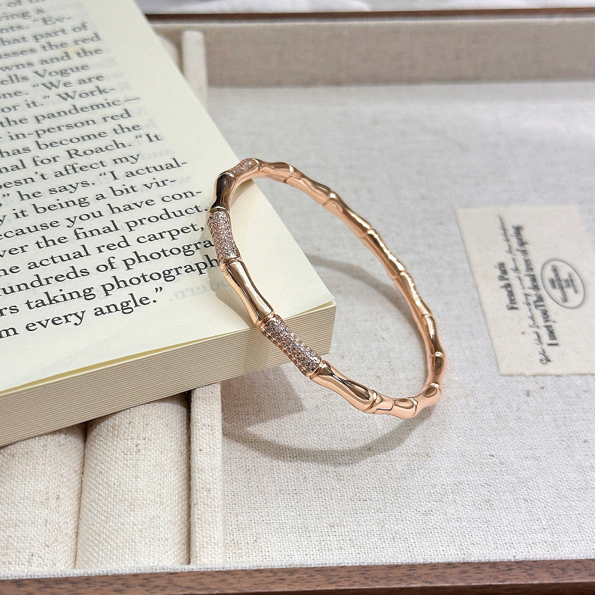 Wholesale Copper Electroplated Bamboo Diamond-Encrusted Bracelet Fashion Accessory for Women