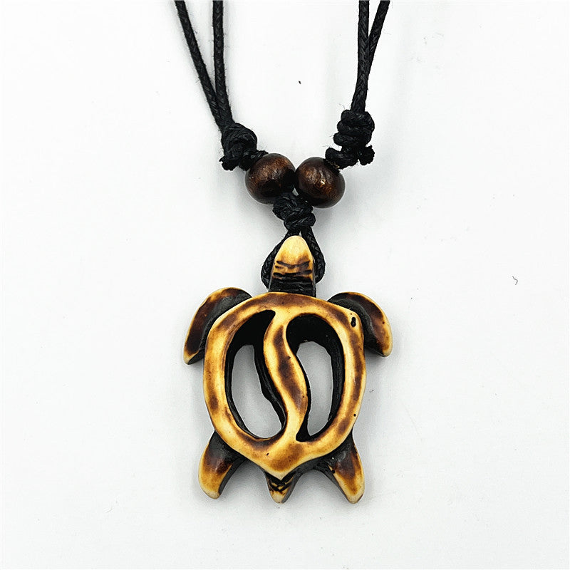 Wholesale Vintage Turtle Necklace Carved Turtle Pendant Resin Sweater Chain ACC-NE-ShuangDe001
