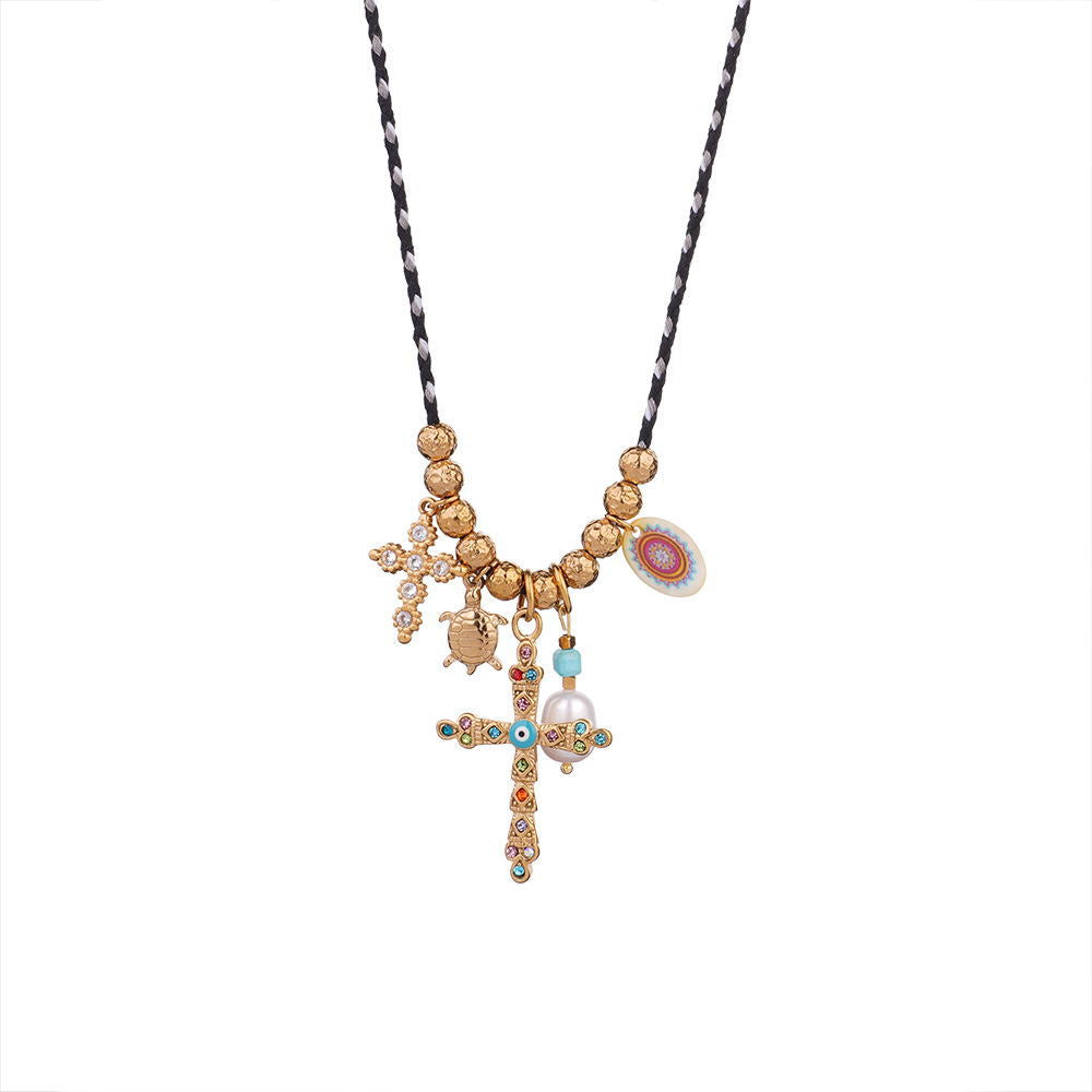 Wholesale Titanium Steel Zircon Cross Love Tarot Necklace