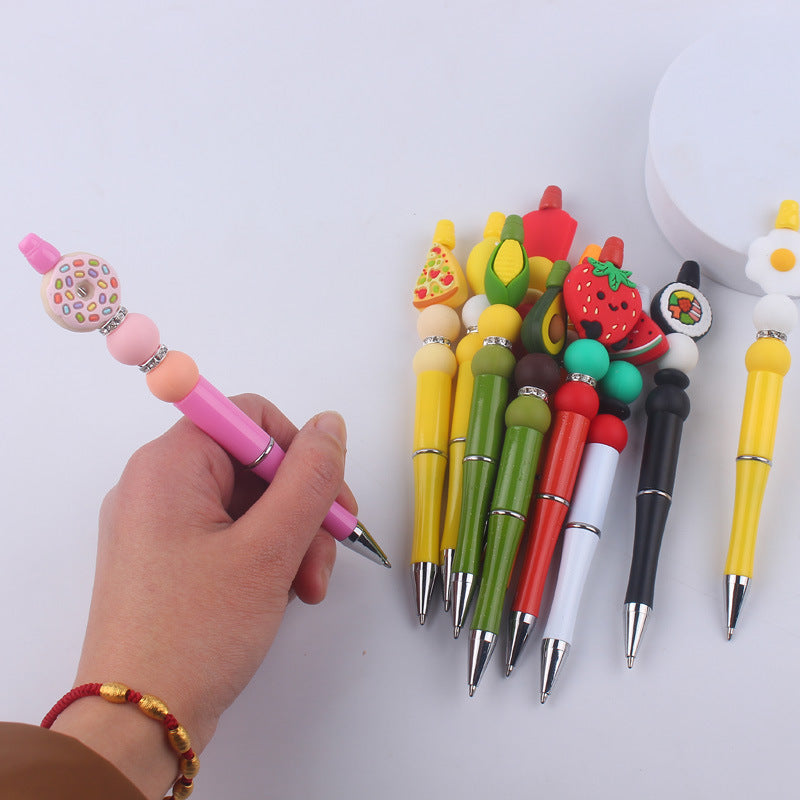 Wholesale  creative handmade cartoon fruit silicone color plastic beaded pen