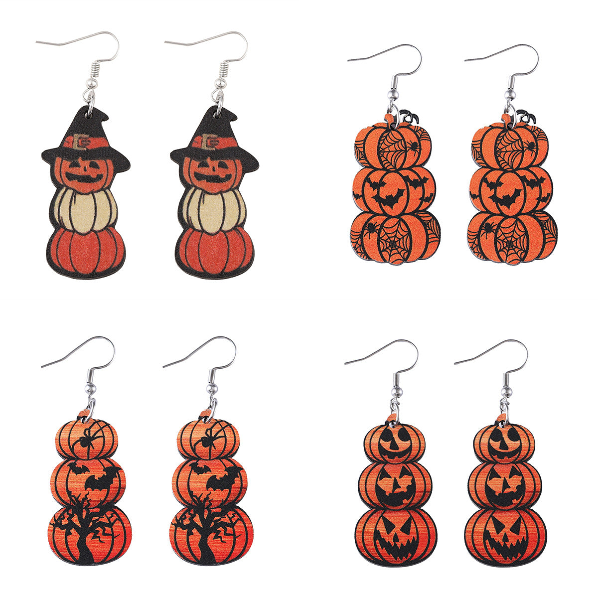 Wholesale Halloween Bat Ghost Face Pumpkin Gothic Style Wood Pendant Earrings ACC-ES-ChuLian055