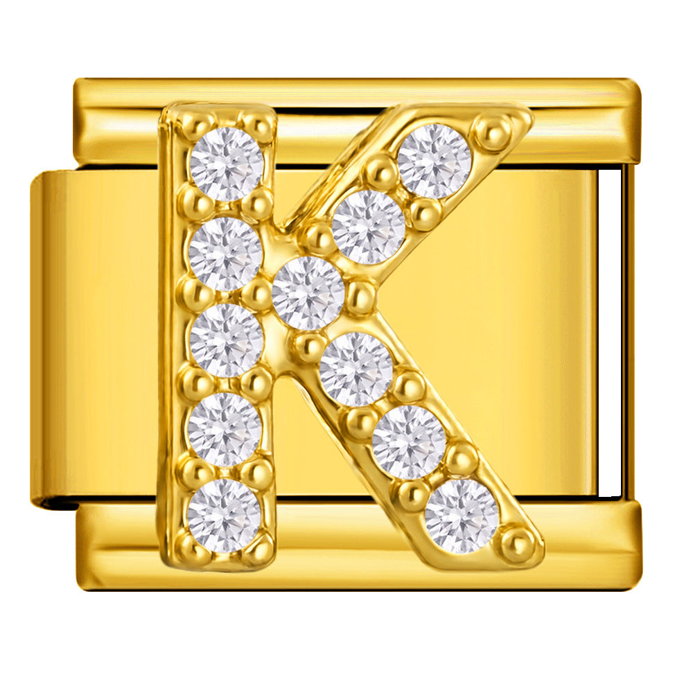 Wholesale Fashion Italian Style DIY Letter Modular Bracelet Stainless Steel Gold Tone Rhinestone Jewelry Accessory For Boutique Resale