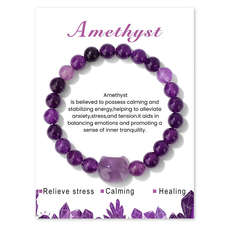 Wholesale Cat Head Natural Stone Bracelet Unisex Elastic String Handmade Jewelry Accessory For Resale