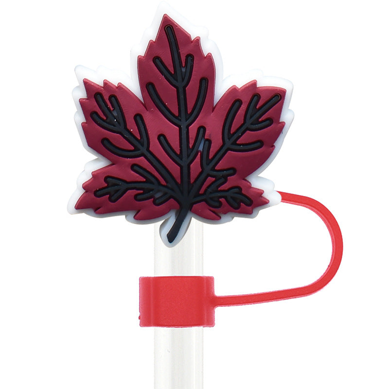 Wholesale Random 100pcs Colorful Maple Leaf Straw Tube Cap 10mm Soft Glue Straw Decoration Straw Cover ACC-SCR-RYY046
