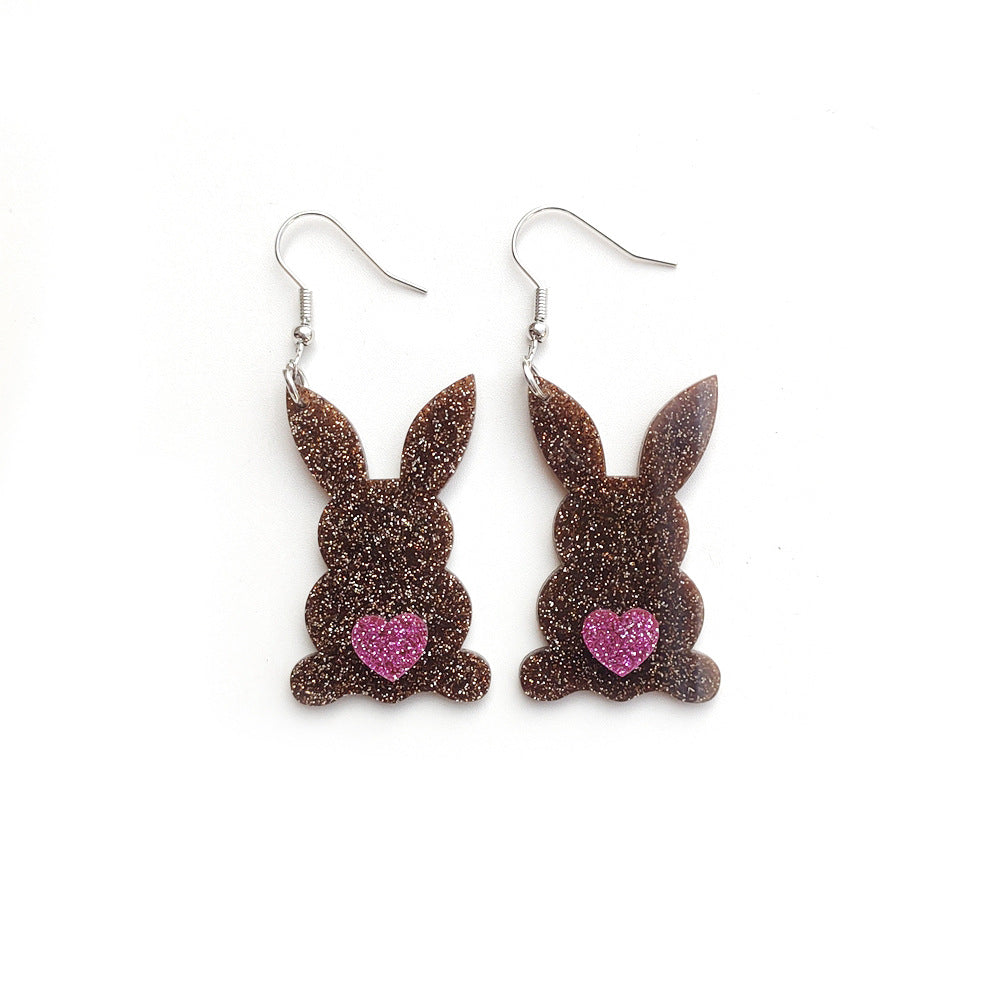 Wholesale Easter Acrylic Love Heart Full Pink Earrings