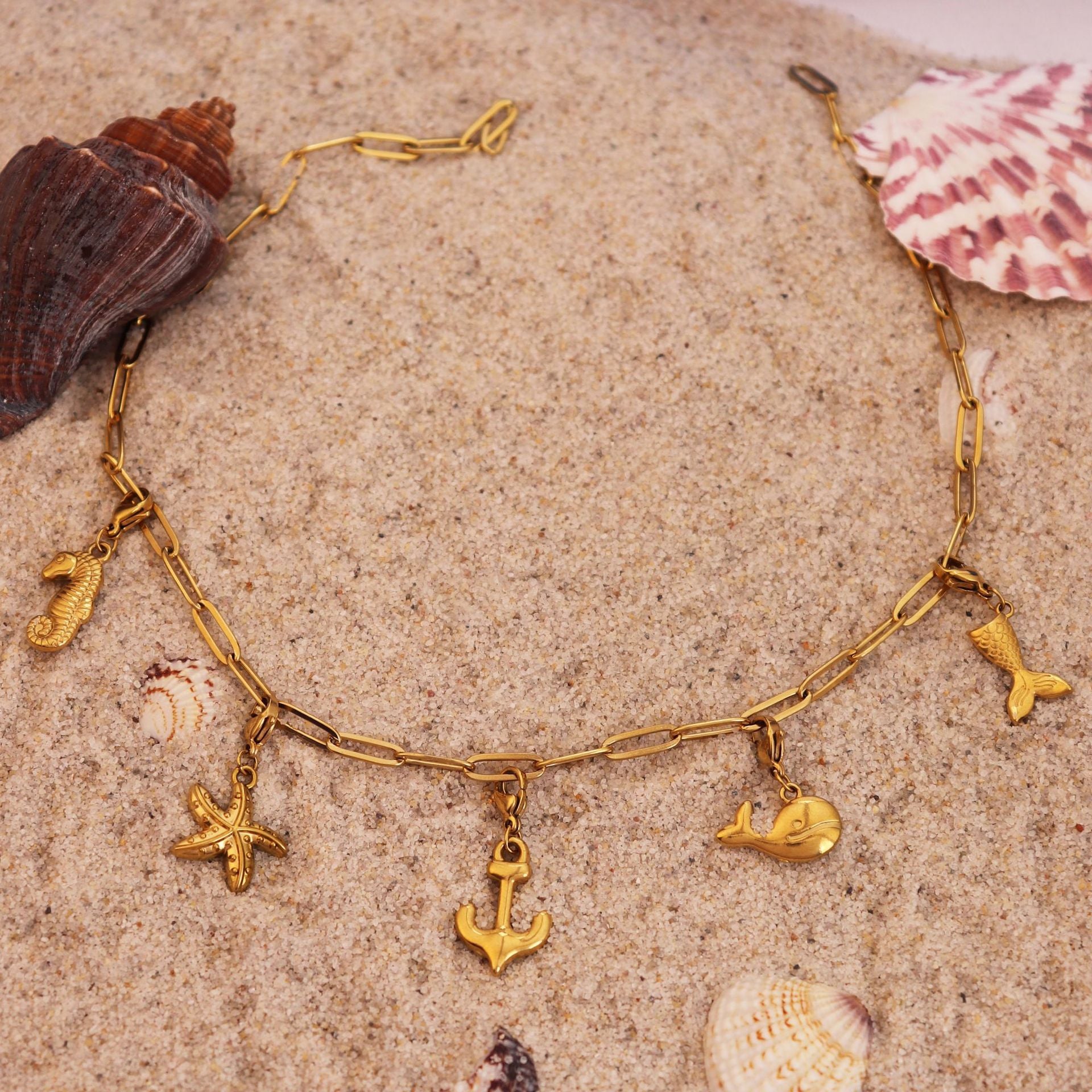 Wholesale No fading titanium steel seahorse dolphin shell necklace