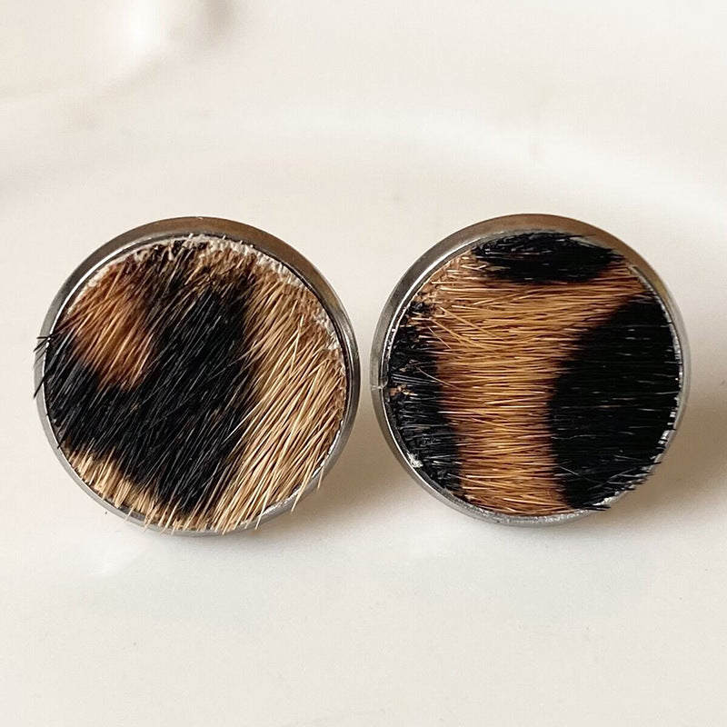 Wholesale 2pcs/ pack Stainless Steel Leopard Print,  Cow Print,  and Horse Hair Stud Earrings