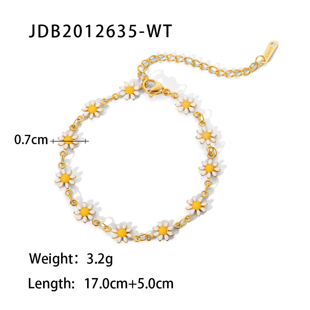 Wholesale Stainless Steel Necklace Bracelet 18K Gold White Color Small Daisy Chain ACC-BT-JieDing001