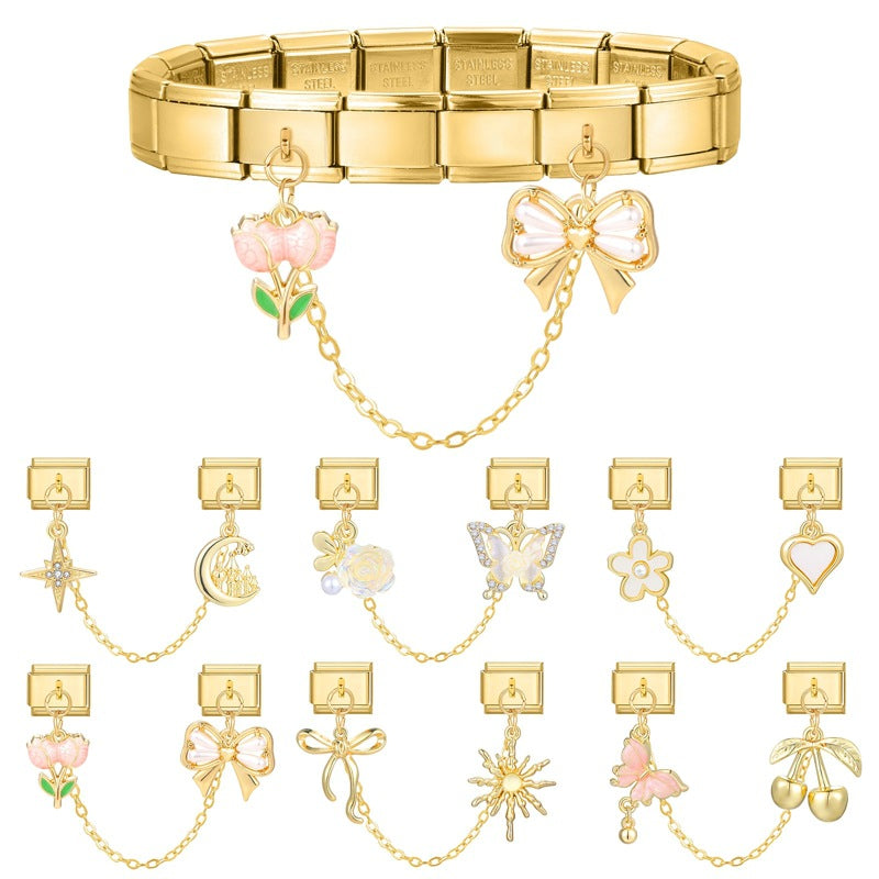 Wholesale 9mm Italian Charm Starter Bracelets DIY Double Hanger Stainless Steel Composable Bracelet