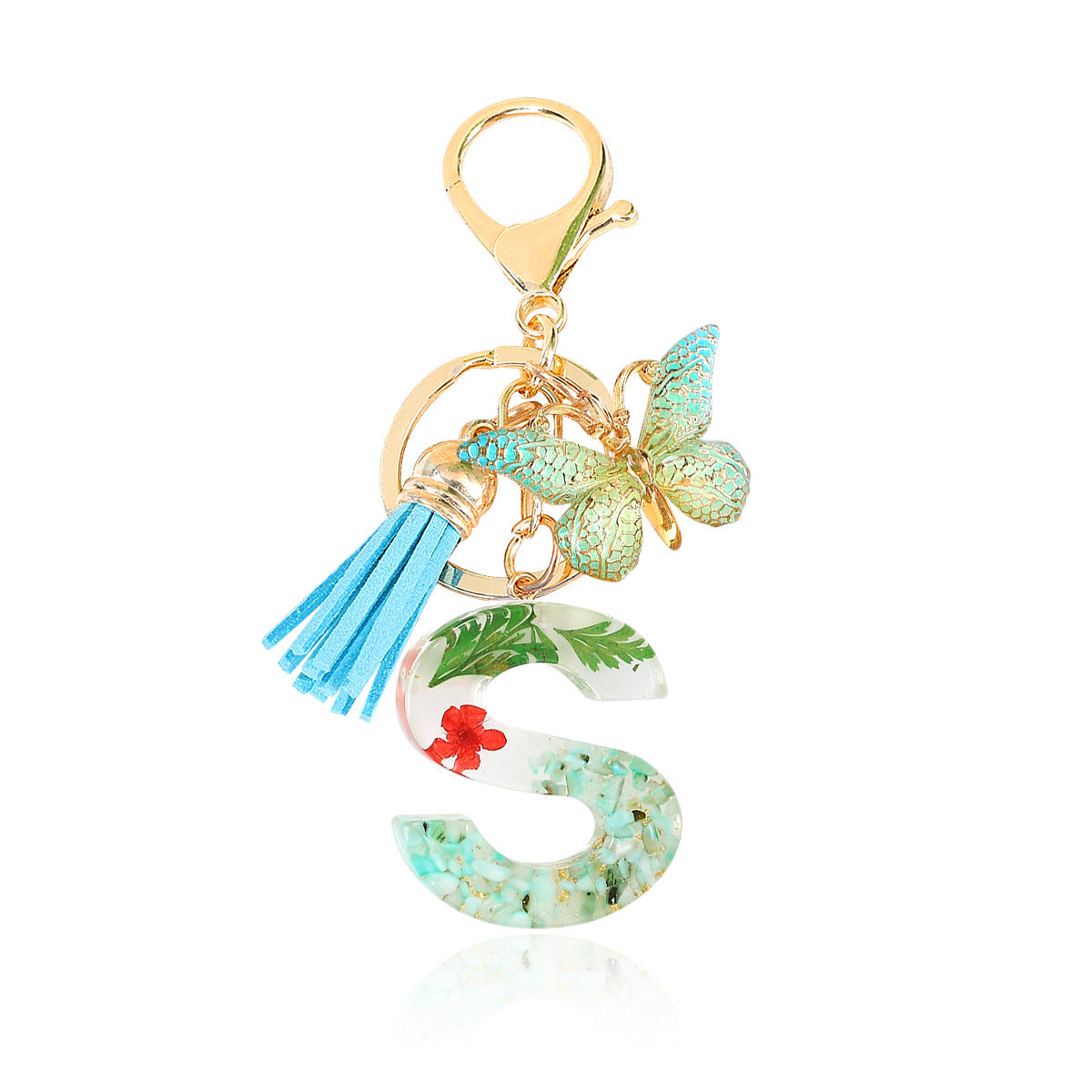 Wholesale green resin butterfly letter keychain
