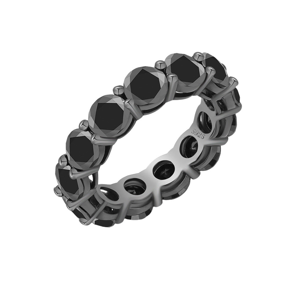Wholesale S925 Sterling Silver Black Moissanite Black Gold Full Circle Rings ACC-RS-ZYX007