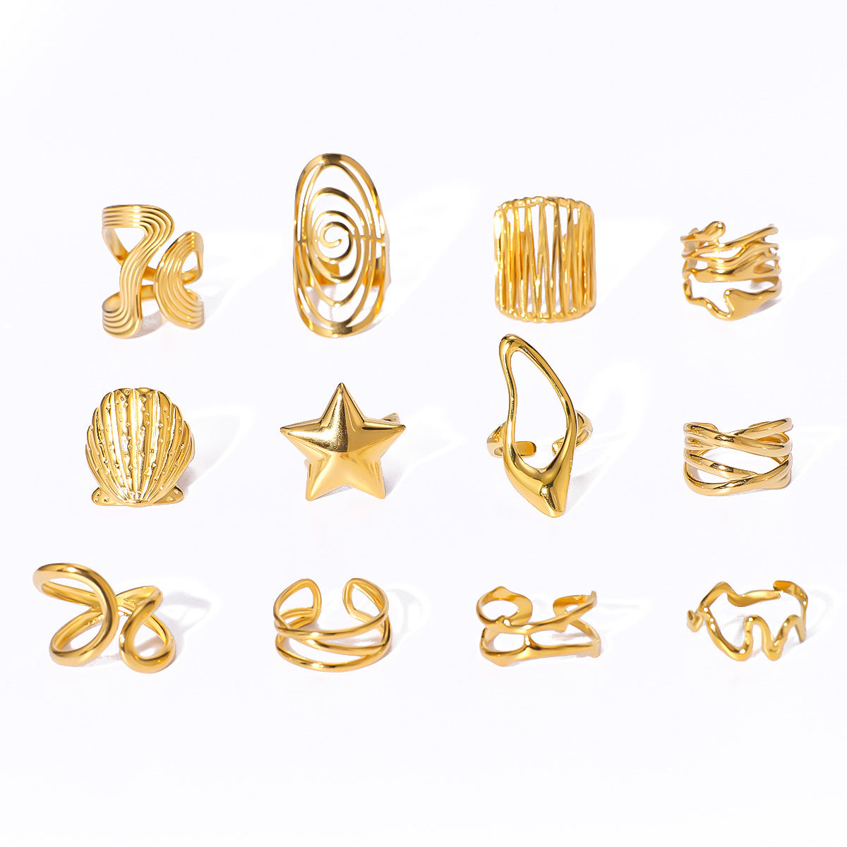 Wholesale geometric irregular water drop line hollow titanium steel  ring