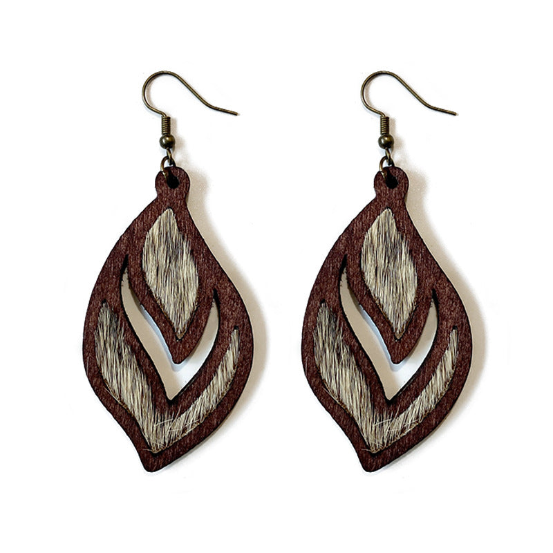 Gouttes d'oreilles en bois rétro en gros de boucles d'oreilles en cuir authentiques occidentales