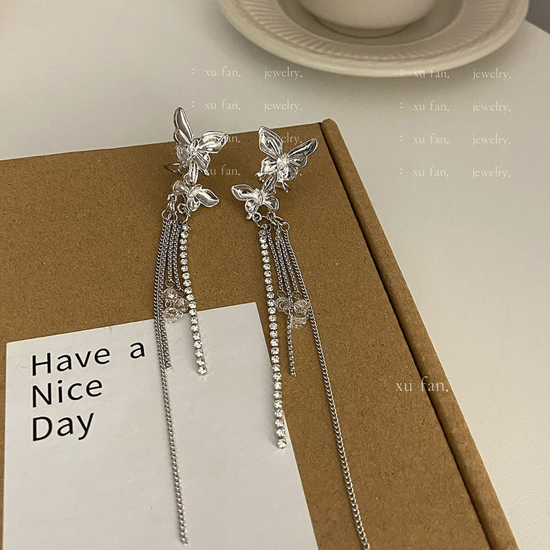 Wholesale Butterfly Tassel Ear Clip Earrings