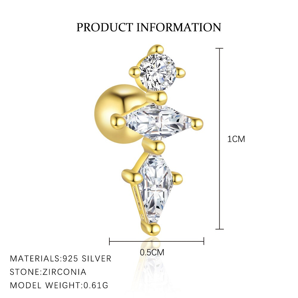 Wholesale S925 sterling silver zircon round head light luxury earrings