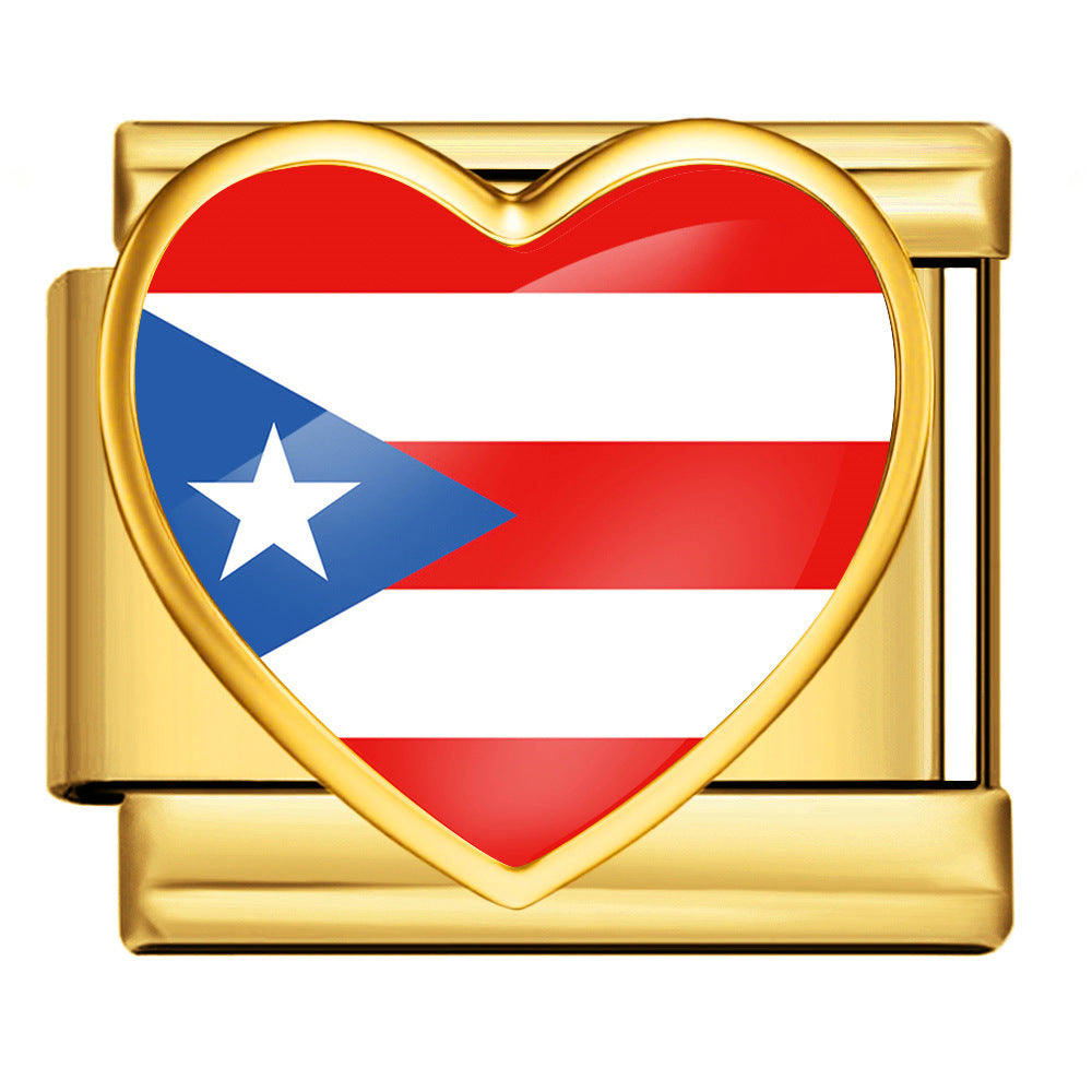 Wholesale Heart-Shaped Flag Pattern Stainless Steel Bracelet Strap Chain Fashion Accessory Gift