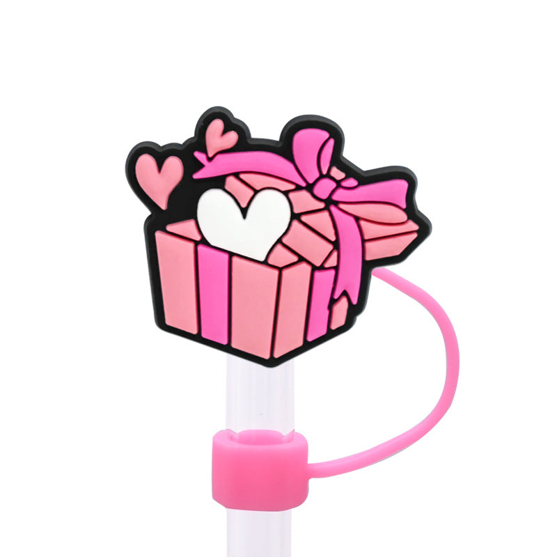 Wholesale Random 100pcs Valentine's Day Series 8/10mm PVC Soft Straw Tube Cap