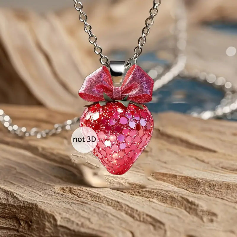 Wholesale  lovely bow strawberry 2D acrylic necklace