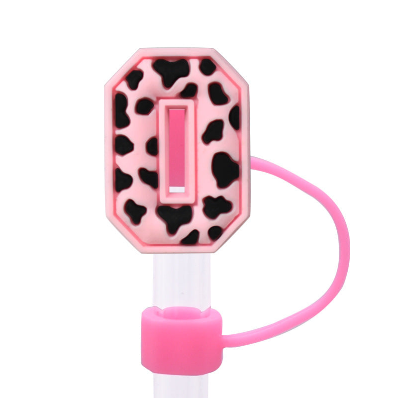 Wholesale Random 100pcs Pink leopard print cartoon Straw Cover Straw Tube Cap