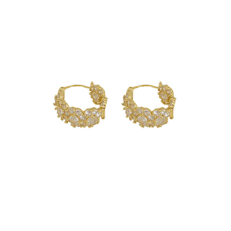 Wholesale Real Gold Electroplated Zircon Ring Ear Buckle  Earrings