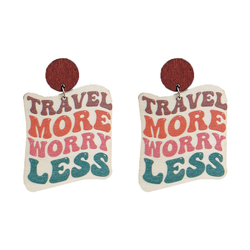 Wholesale 2 Pairs/pack Travel Optimistic Positive Spirit Wooden Earrings ACC-ES-HY011