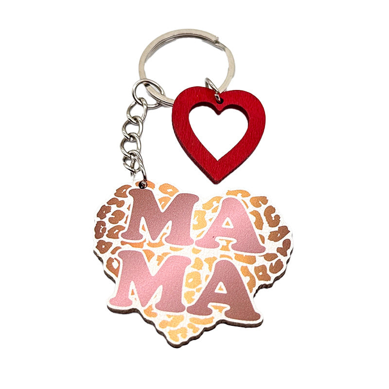Wholesale Heart Shape MAMA Wooden Keychain ACC-KC-TuoYi009
