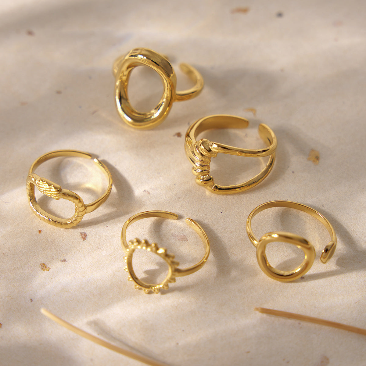 Wholesale  Titanium Steel Geometric Hollow Overlapping Ring