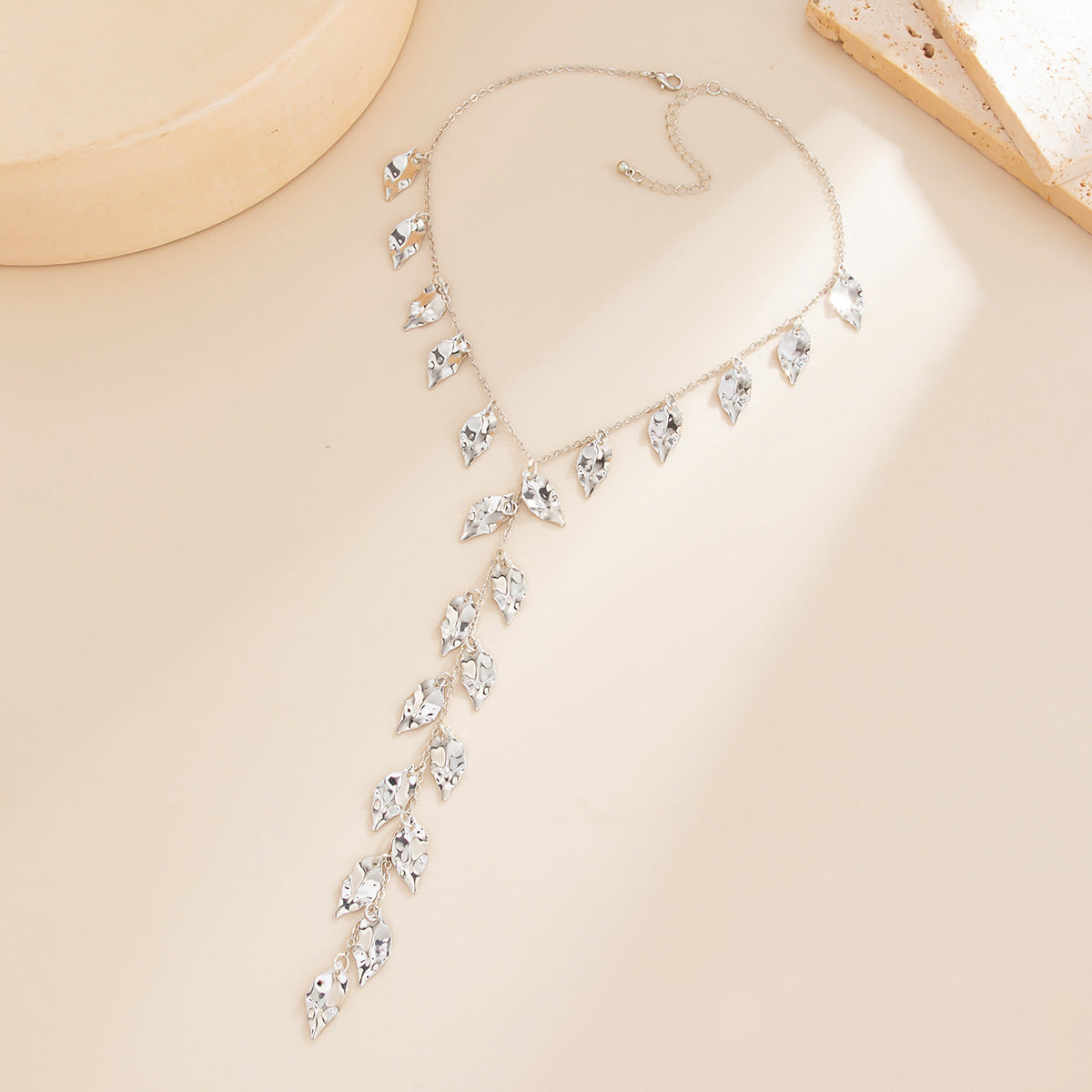 Wholesale Pleated Leaf Pendant Tassel Necklace