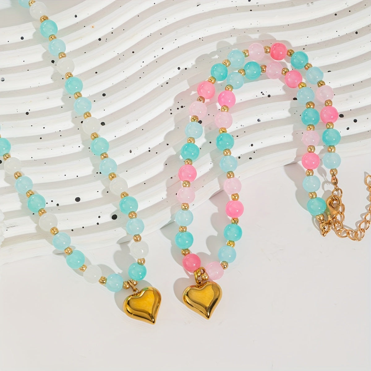 Wholesale Pink Heart Glass Beaded Necklace Fashion Jewelry Accessory For Wedding Proposal Gift