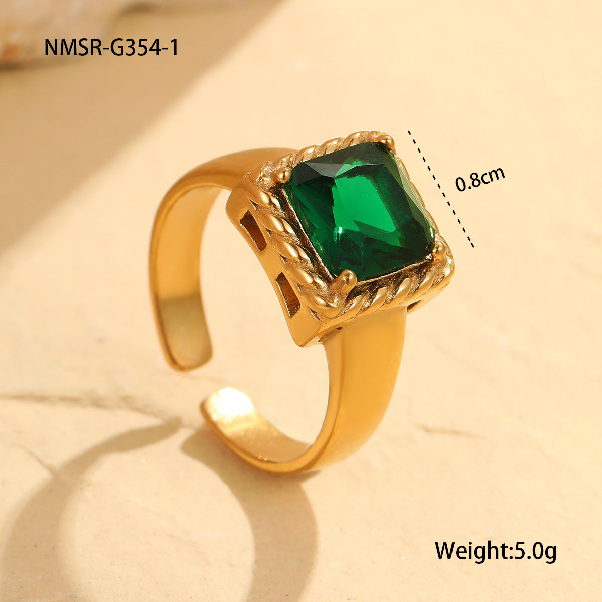 Wholesale Stainless steel  Light Luxury Colorful Square Zircon Open Ring