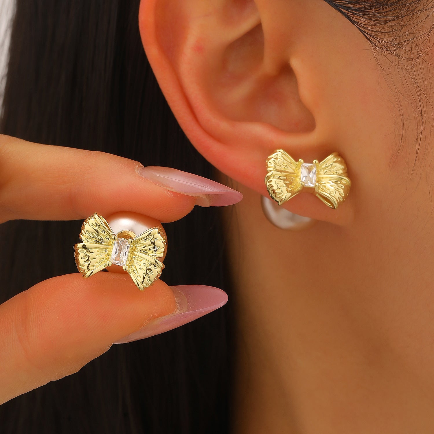 Wholesale Large Pearl C Shape Geometric Earrings For Women Gold Tone Alloy Party Jewelry Accessory