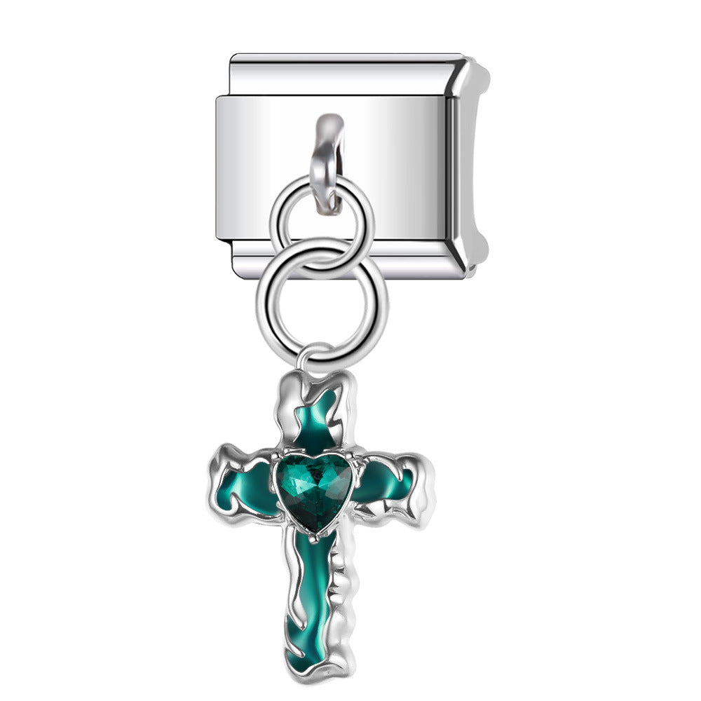 Wholesale Italian Charm Bracelet 9mm DIY Splicing Cross with Diamond Heart Stainless Steel Composable Bracelet