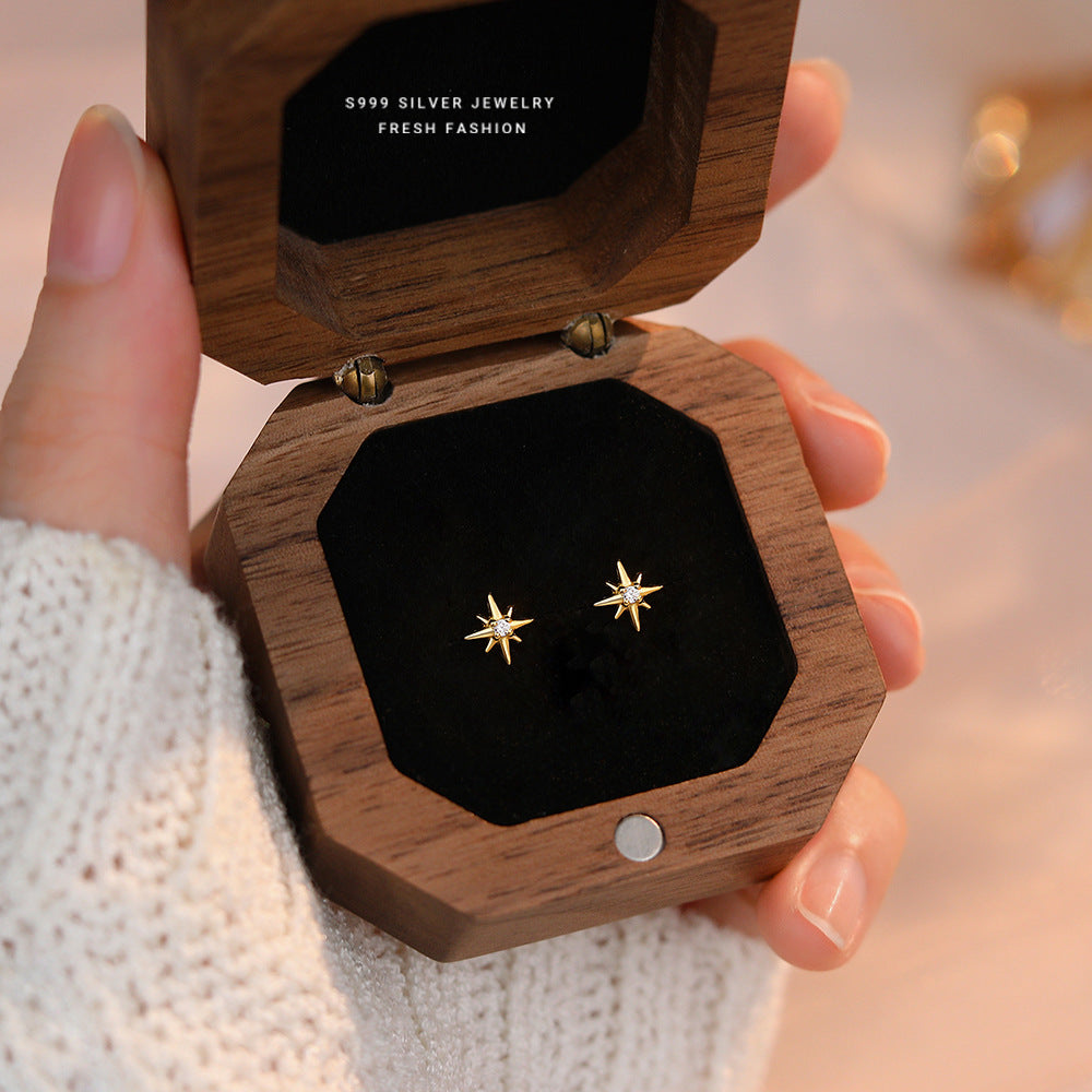 Wholesale s999 foot silver zircon eight  star earrings