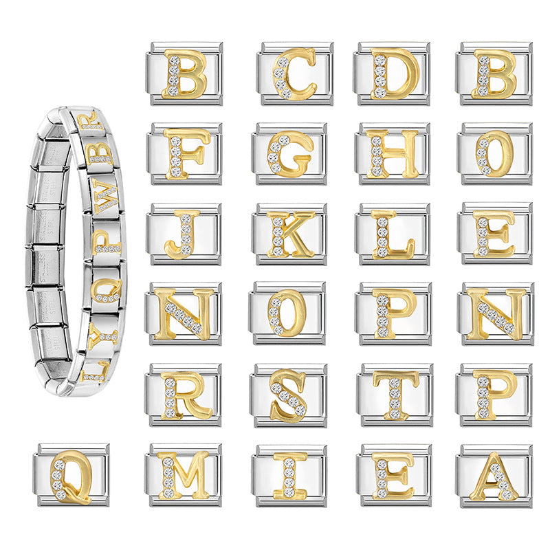 Wholesale 9mm Italian Charm Starter Bracelets DIY Letter Series Stainless Steel Composable Bracelet