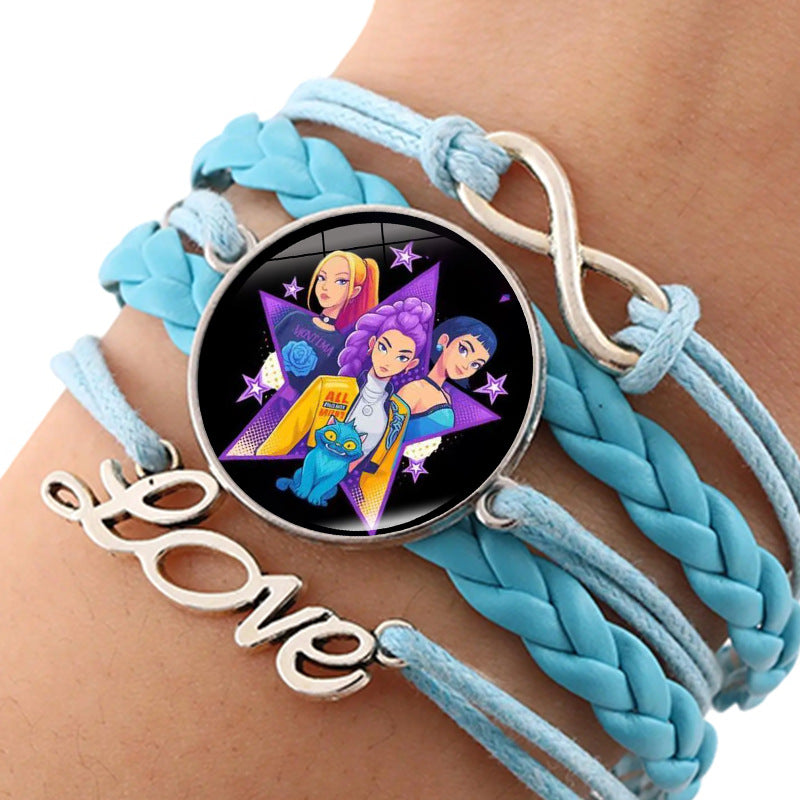 Wholesale kpop anime leather multi-layer blue braided hand jewelry
