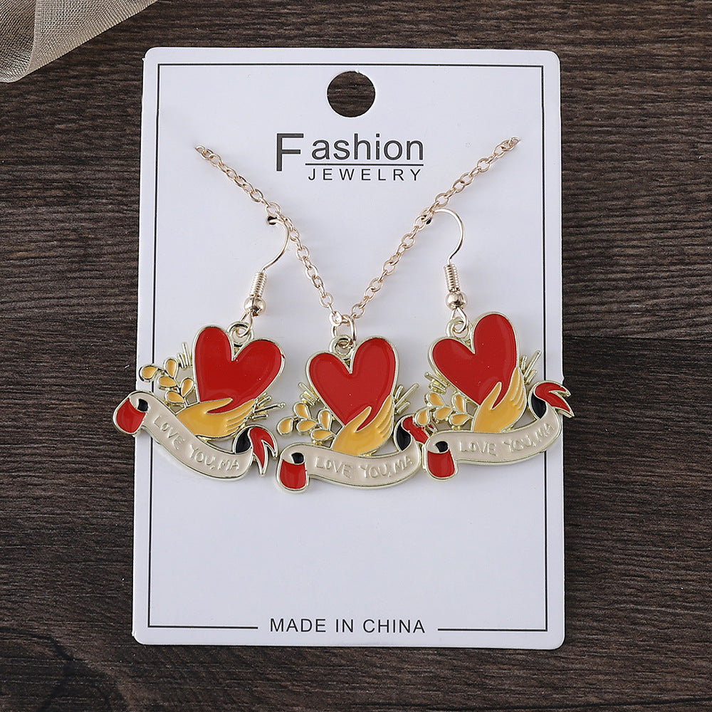 Wholesale Mother's Day Love Flower Diamond Crown Earrings Necklace Card suit