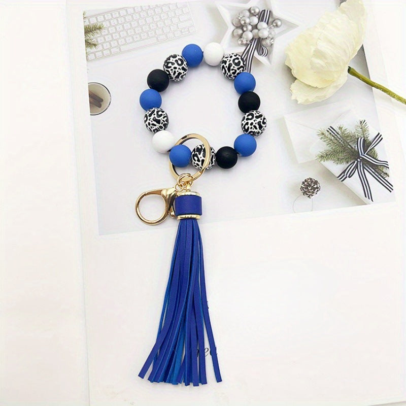Wholesale Handmade Wooden Bead Keychain Bracelet Celestial Pattern Red Boutique Resale Accessory