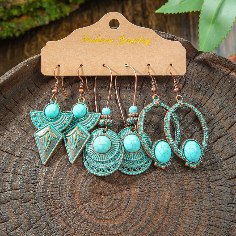 Wholesale Retro Irregular Tassel Earrings Set 3 Piece Alloy Fashion Jewelry for Boutique Resale