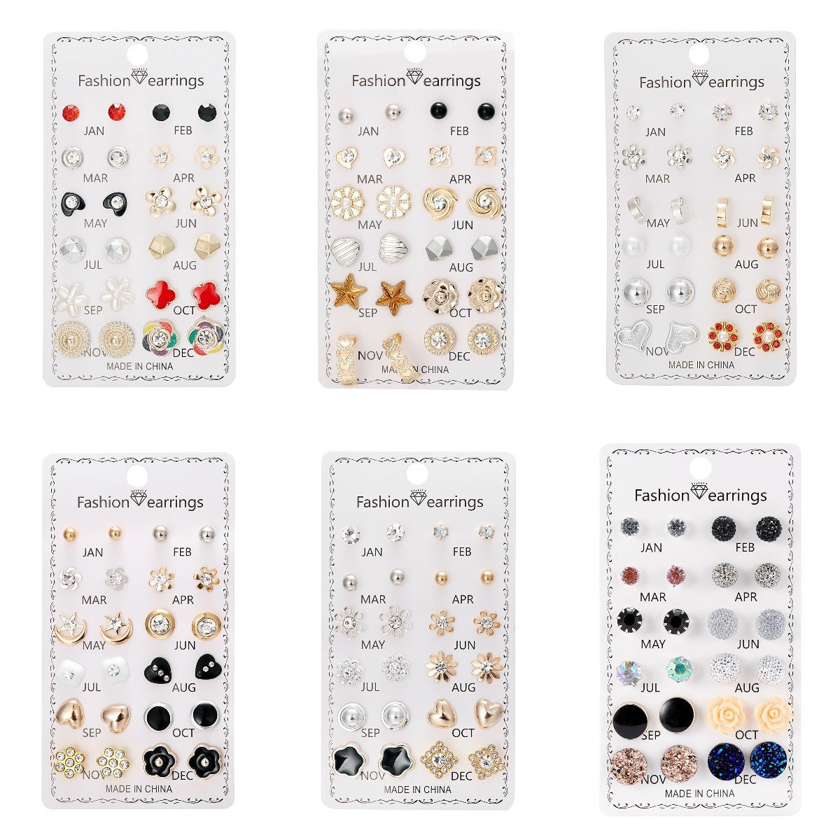 Wholesale 12 Pairs of Flower-encrusted Diamond Combination Clip-on Earrings Set Ear Studs ACC-ES-Chuya001