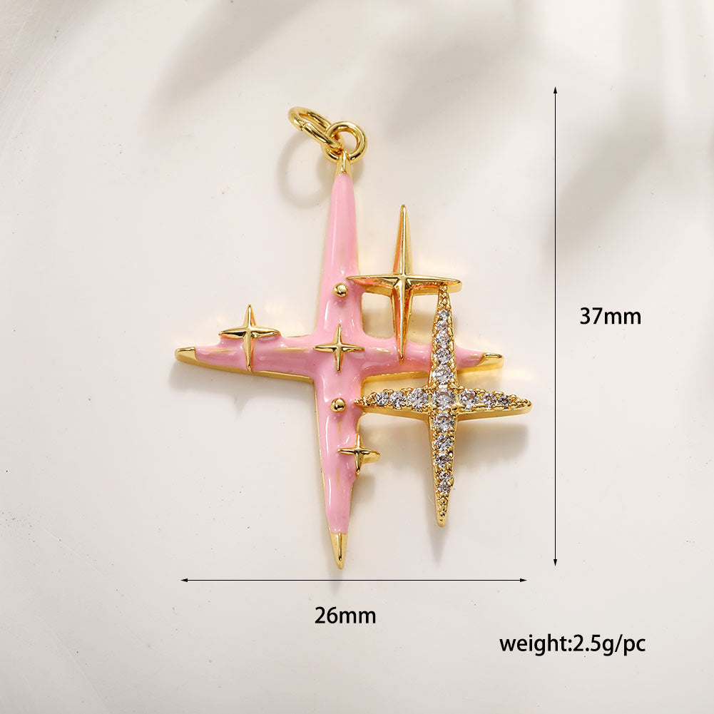 Wholesale Ins Style Star Heart Pendant,  Copper with Zircon,  DIY Jewelry Accessory