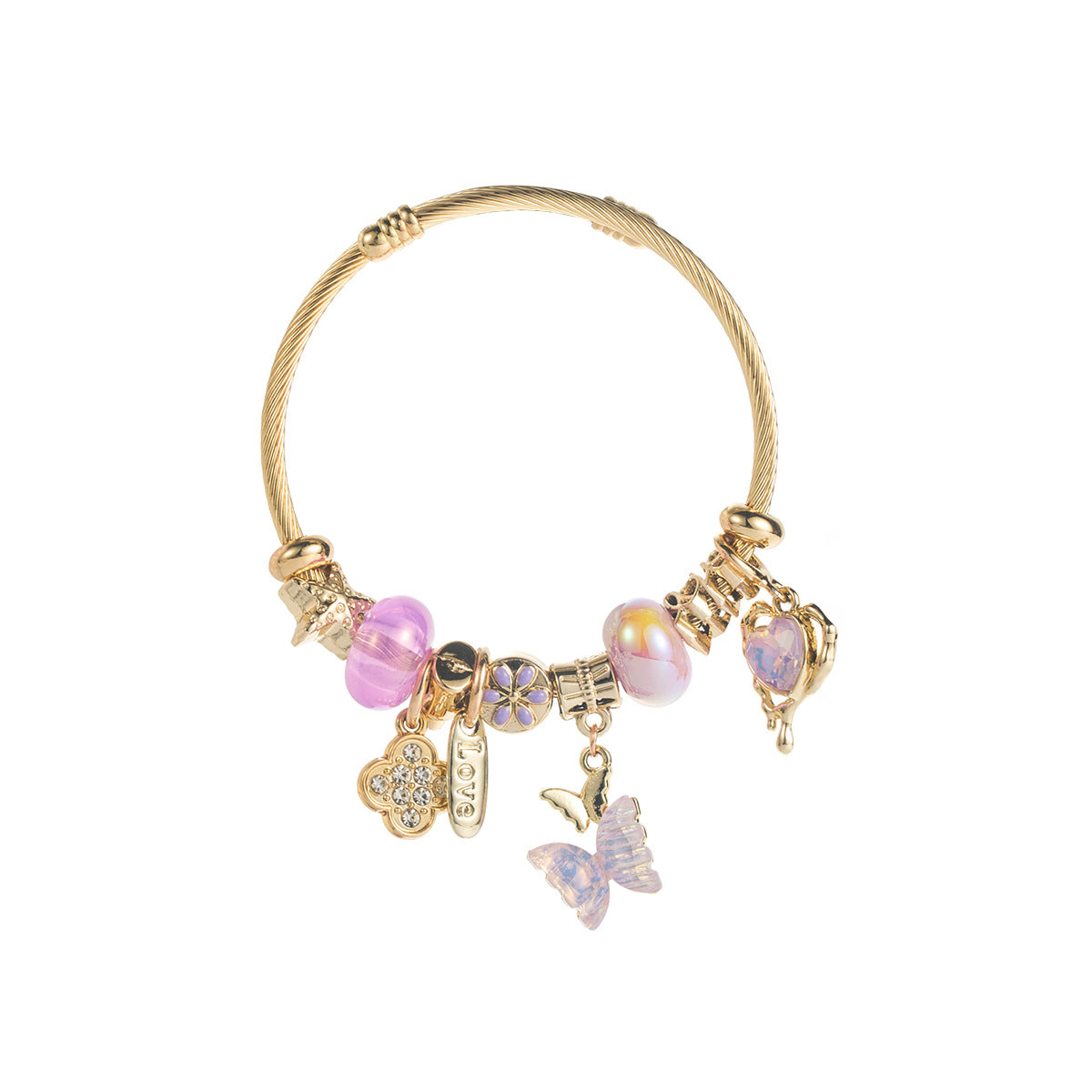 Wholesale Alloy Crystal Pendant Bracelet Four Leaf Clover Butterfly Heart LOVE Charms Everyday Jewelry