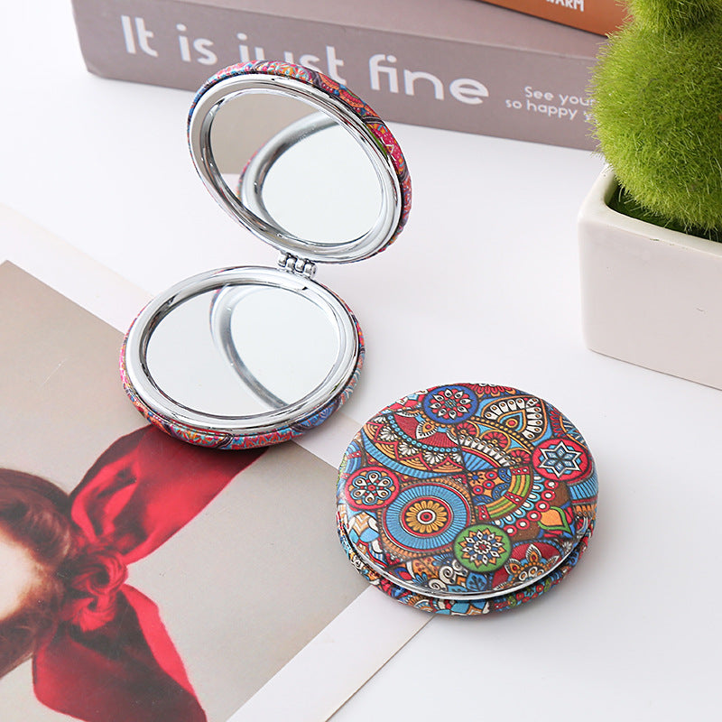 Wholesale Retro Bohemian Portable Round Double Sided Pu Bread Mirror ACC-MR-Haic003