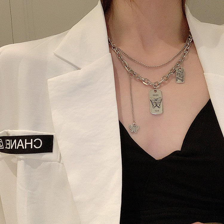 Wholesale Butterfly Square Pendant Titanium Steel Necklace