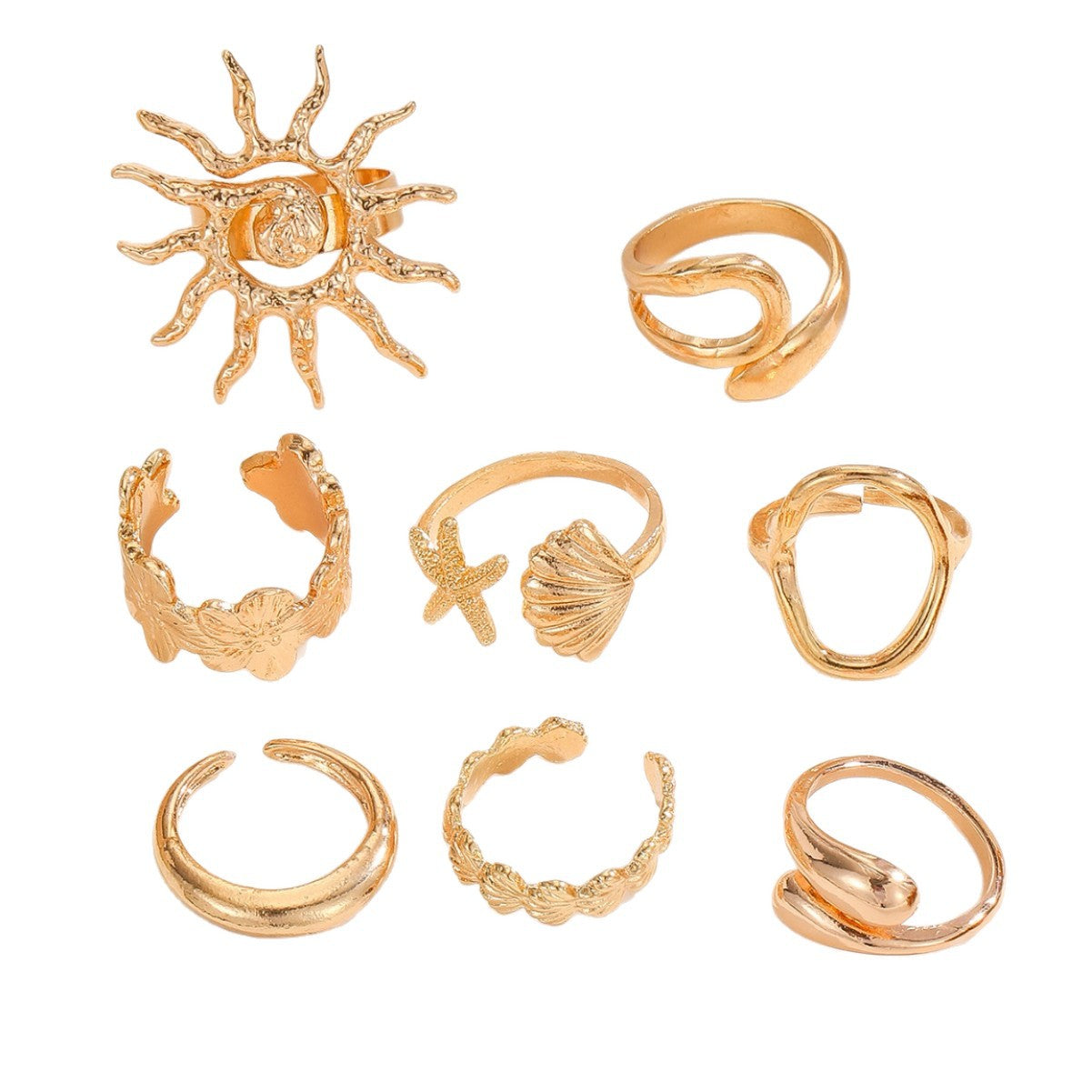 Wholesale Sunflower Hollow Out Women S Ring Set Gold Alloy Fashion Accessory Stylish Gift For Boutique Resale