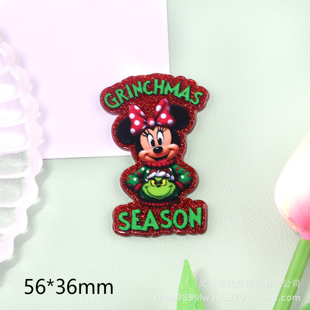 Wholesale 10pcs DIY Flatback Cartoon Christmas Acrylic Flatback Badge Reels Retractable Keychain DIY Accessories