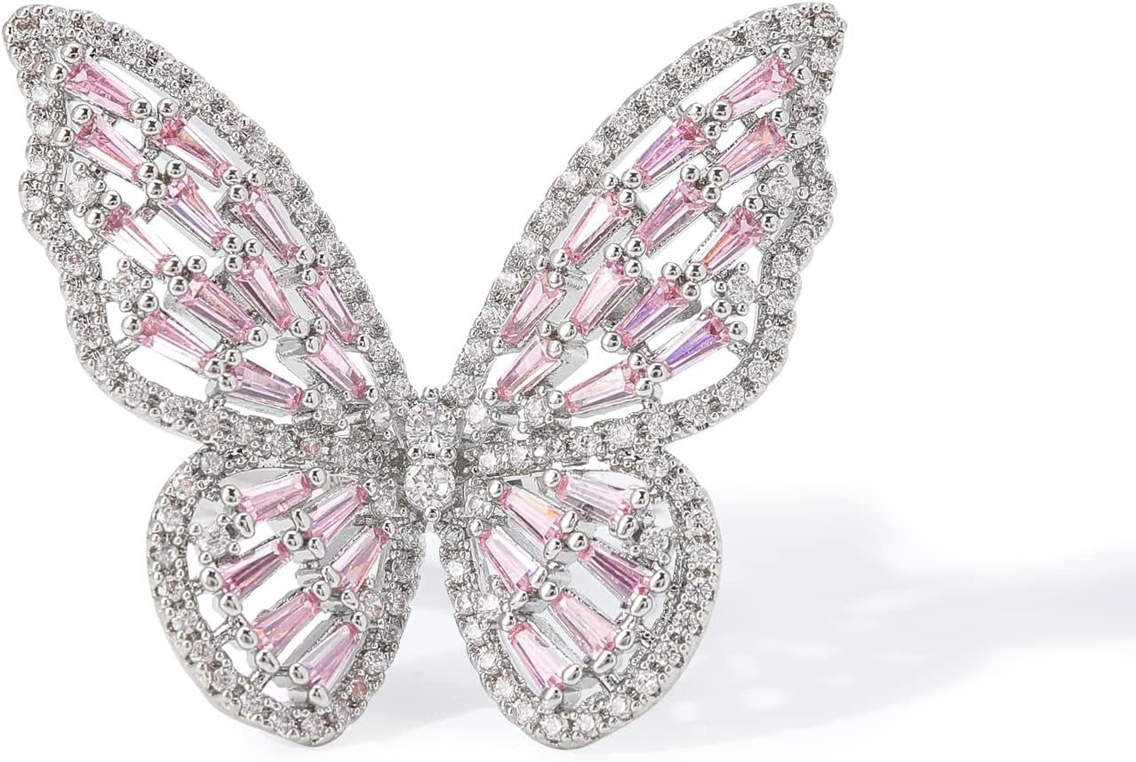 Wholesale Butterfly Rhinestone Adjustable Ring Fashion Cocktail Jewelry Gift for Women Boutique Resale