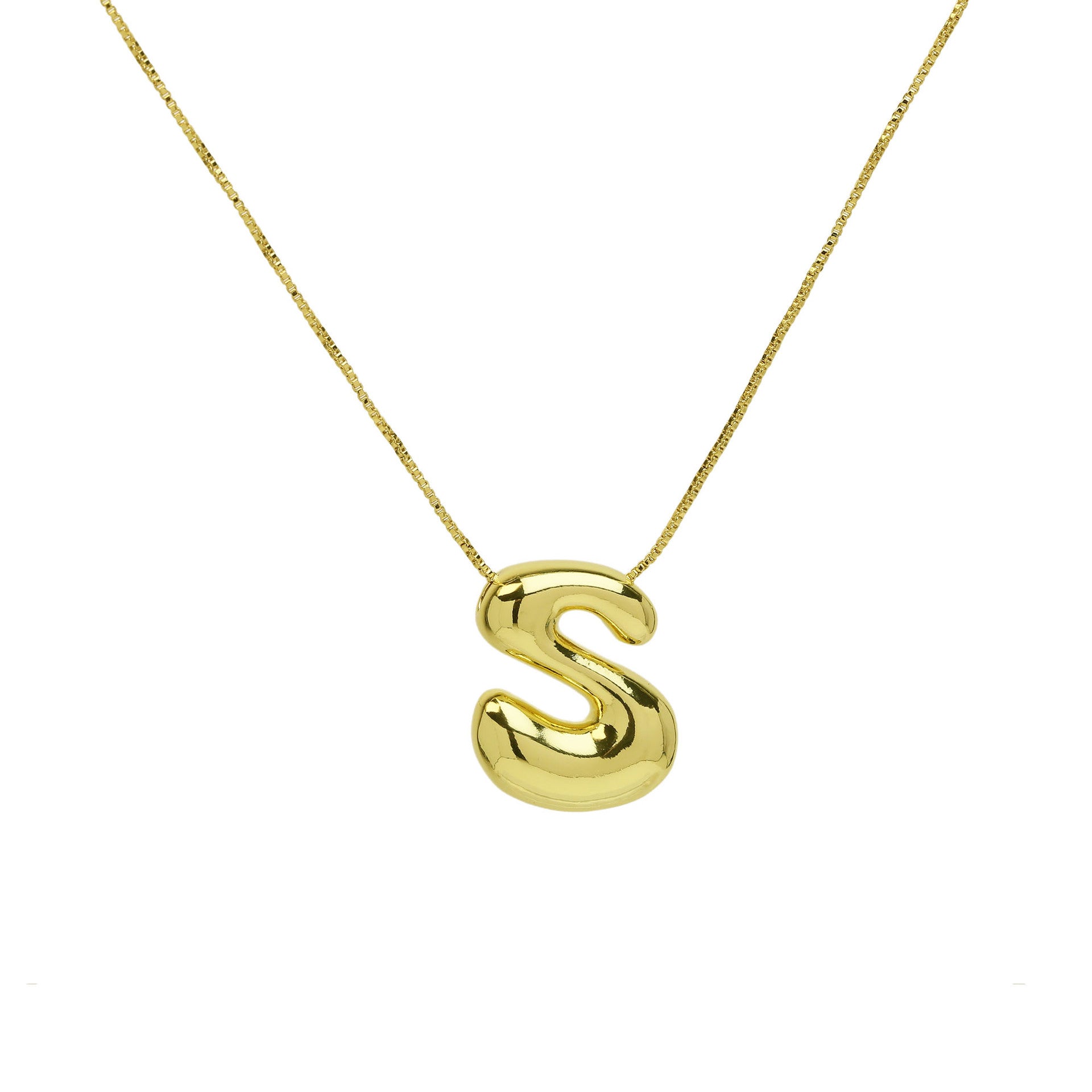 Wholesale 18K Brass Glossy Balloon Bubble 26 Letter Pendant Necklaces ACC-NE-BaiYi001